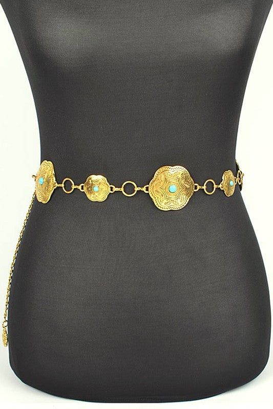 Western Engraved Chain Belt Iron Adjustable Everyday Wear
