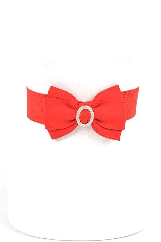 Crystal Accent Bow Tie Stretch Belt One Size Pu Elastic