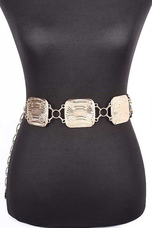 Textured Square Disk Iconic Chain Belt Iron Minimalist