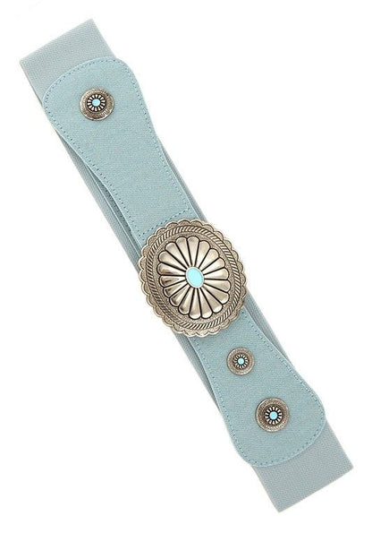 Floral Concho Buckle Elastic Belt Minimalist Style