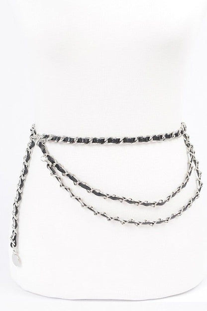 Layered Chain Belt PU Leather Fashionable Accessory