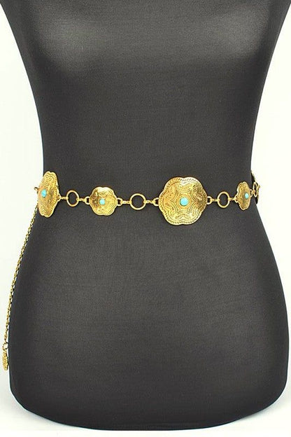 Western Engraved Chain Belt Iron Adjustable Everyday Wear