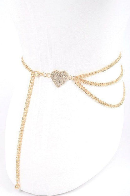 Rhinestone Heart Charm Layer Belt Iron Adjustable Gift