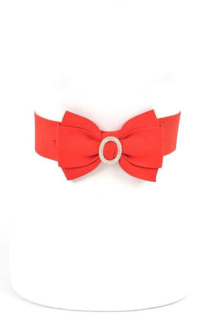 Crystal Accent Bow Tie Stretch Belt One Size Pu Elastic