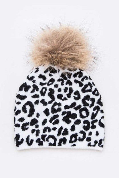 Raccoon Fur Pom Beanie Mix Print Iconic Cozy Detachable Pom