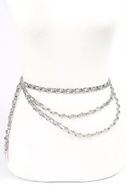 Layered Chain Belt PU Leather Fashionable Accessory