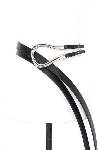 Faux Leather Belt Polished Metal Buckle Contemporary