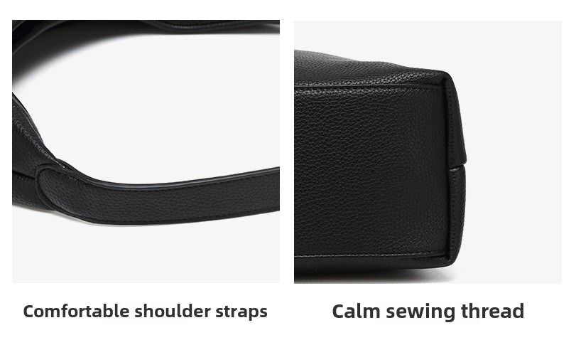 Black retro cross-border tote bag with comfortable shoulder straps and neat stitching.