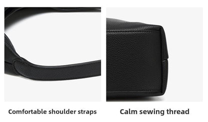 Black retro cross-border tote bag with comfortable shoulder straps and neat stitching.