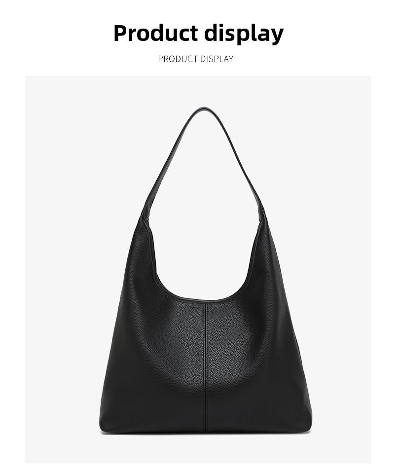 Black large-capacity tote bag with single shoulder strap; Korean retro-inspired minimalist design.