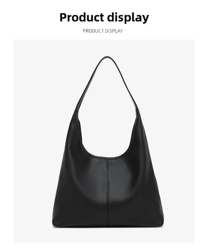 Black large-capacity tote bag with single shoulder strap; Korean retro-inspired minimalist design.