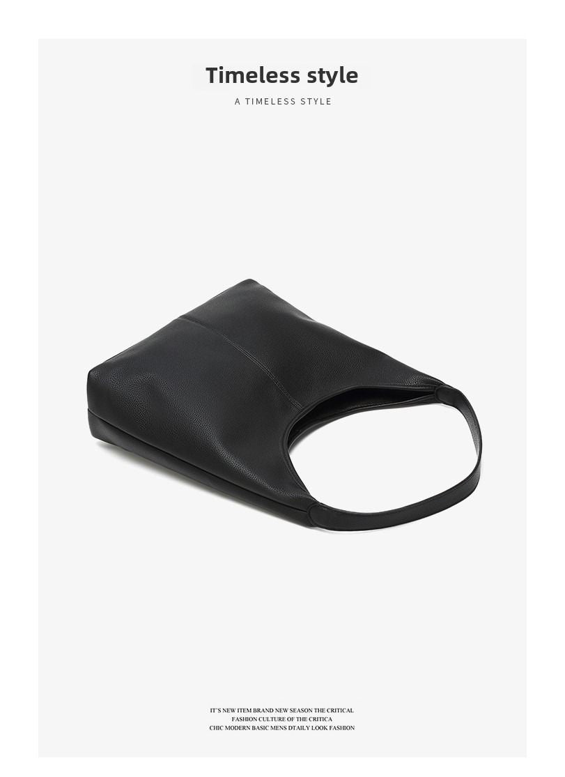 Black retro large-capacity cross-border tote with a curved shoulder strap, Korean-inspired fashion bag.