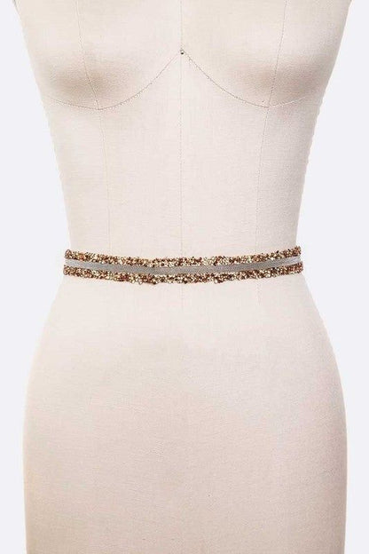 Glitter Rhinestone Skinny Sash Belt Adjustable Metallic
