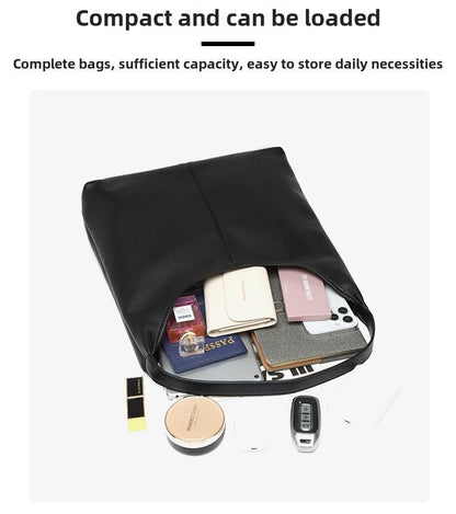 Retro cross-border foreign-trade tote bag for women; large-capacity Korean shoulder bag shown with essentials.